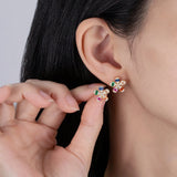 18K Plated Silver Flower Diamond Gemstone Ear Studs Earrings