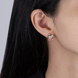 18K Plated Silver Flower Diamond Gemstone Ear Studs Earrings