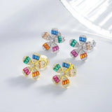18K Plated Silver Flower Diamond Gemstone Ear Studs Earrings