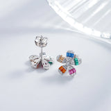 18K Plated Silver Flower Diamond Gemstone Ear Studs Earrings