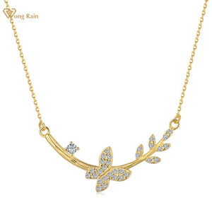 Butterfly Pendant Necklace 18K Plated Silver Diamond Gemstone