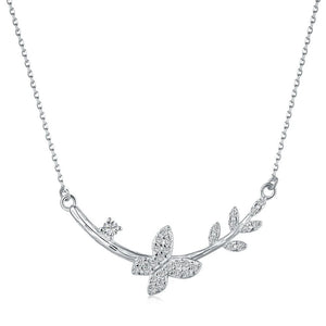 Butterfly Pendant Necklace 18K Plated Silver Diamond Gemstone