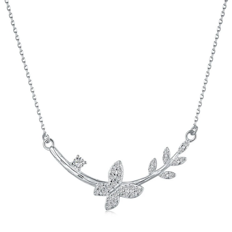 Butterfly Pendant Necklace 18K Plated Silver Diamond Gemstone