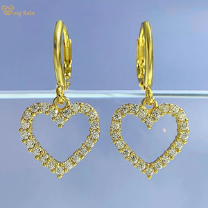 Heart Dangle Earrings 18K Plated 925 Sterling Silver Diamond Gemstone