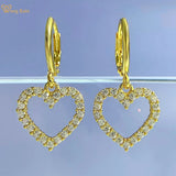 Heart Dangle Earrings 18K Plated 925 Sterling Silver Diamond Gemstone