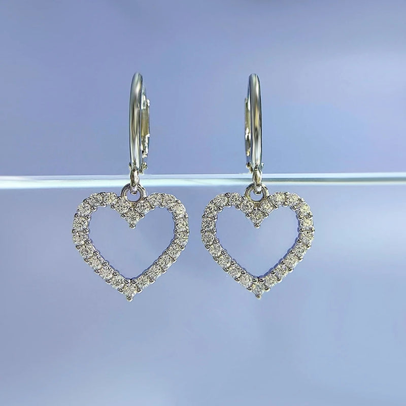 Heart Dangle Earrings 18K Plated 925 Sterling Silver Diamond Gemstone