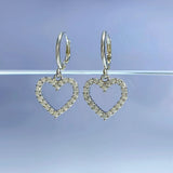 Heart Dangle Earrings 18K Plated 925 Sterling Silver Diamond Gemstone
