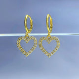 Heart Dangle Earrings 18K Plated 925 Sterling Silver Diamond Gemstone
