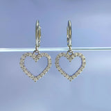 Heart Dangle Earrings 18K Plated 925 Sterling Silver Diamond Gemstone