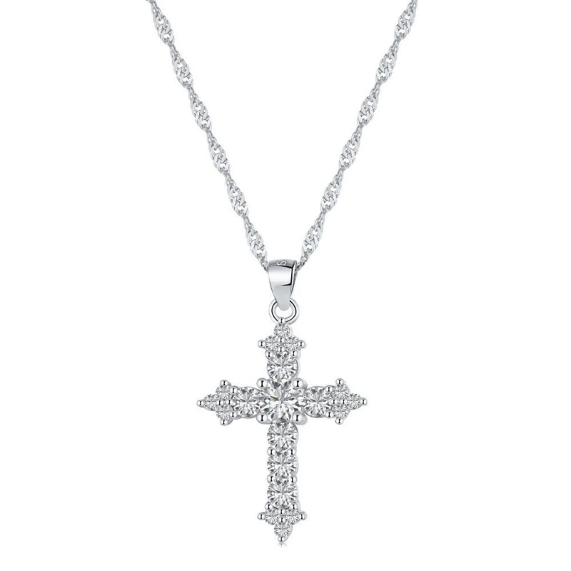 925 Silver Cross Pendant Necklace with High Carbon Diamonds - Fine Jewelry