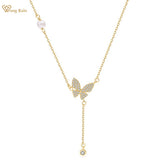 Sapphire Pearl Butterfly Pendant Necklace 925 Silver