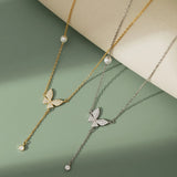 Sapphire Pearl Butterfly Pendant Necklace 925 Silver