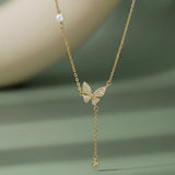 Sapphire Pearl Butterfly Pendant Necklace 925 Silver