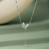 Sapphire Pearl Butterfly Pendant Necklace 925 Silver