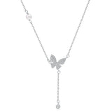 Sapphire Pearl Butterfly Pendant Necklace 925 Silver