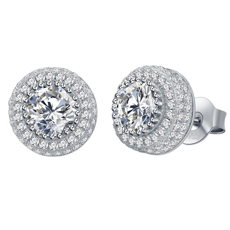 925 Silver 6MM Diamond Gemstone 18K Plated Hip Hop Stud Earring