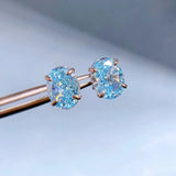 Sterling Silver Aquamarine Diamond Ear Studs Earrings