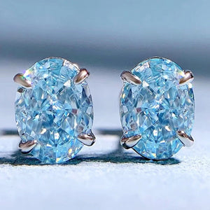 Sterling Silver Aquamarine Diamond Ear Studs Earrings