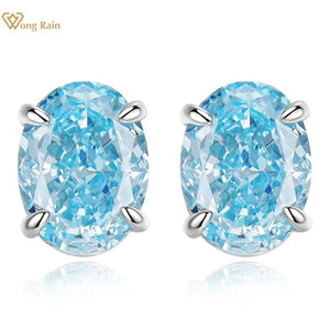 Sterling Silver Aquamarine Diamond Ear Studs Earrings