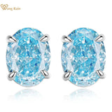 Sterling Silver Aquamarine Diamond Ear Studs Earrings