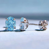 Sterling Silver Aquamarine Diamond Ear Studs Earrings