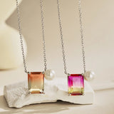 925 Silver Emerald Cut 9*12mm Diamond Pearl Women Necklace Pendant
