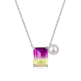 925 Silver Emerald Cut 9*12mm Diamond Pearl Women Necklace Pendant
