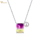 925 Silver Emerald Cut 9*12mm Diamond Pearl Women Necklace Pendant