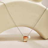 925 Silver Emerald Cut 9*12mm Diamond Pearl Women Necklace Pendant