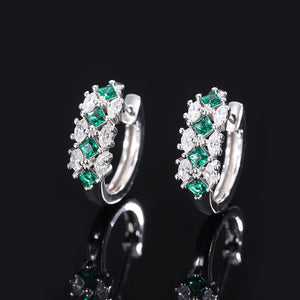 925 Silver Emerald & Sapphire Diamond Hoop Earrings