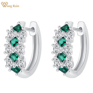 925 Silver Emerald & Sapphire Diamond Hoop Earrings