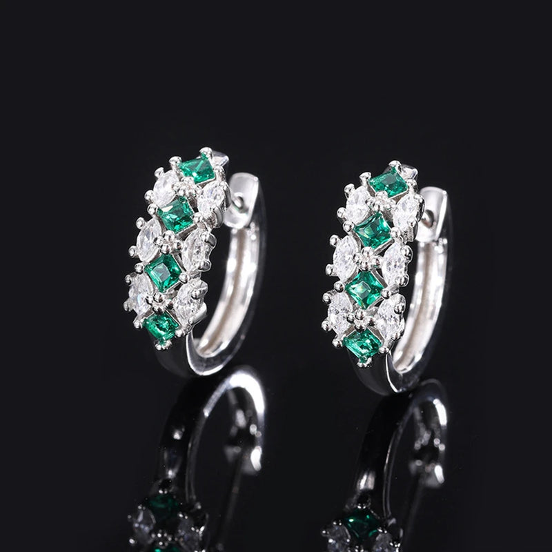 925 Silver Emerald & Sapphire Diamond Hoop Earrings