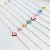 925 Silver Heart Diamond Gemstone Bracelet 18K Plated Bangle