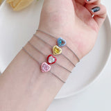 925 Silver Heart Diamond Gemstone Bracelet 18K Plated Bangle