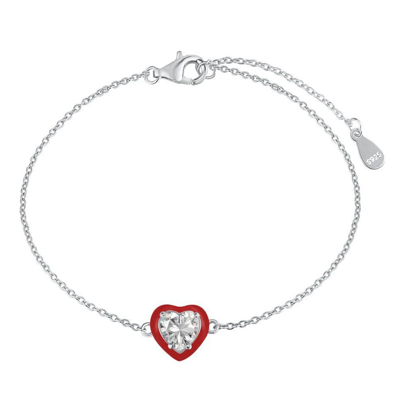 925 Silver Heart Diamond Gemstone Bracelet 18K Plated Bangle