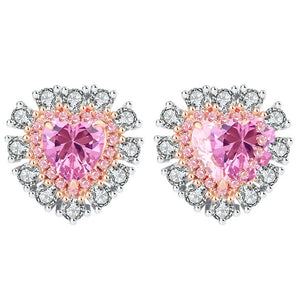 925 Silver Heart Pink Sapphire Diamond Studs Earrings