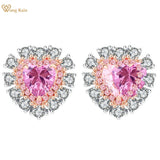 925 Silver Heart Pink Sapphire Diamond Studs Earrings