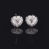 925 Silver Heart Pink Sapphire Diamond Studs Earrings