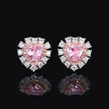 925 Silver Heart Pink Sapphire Diamond Studs Earrings