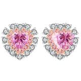 925 Silver Heart Pink Sapphire Diamond Studs Earrings