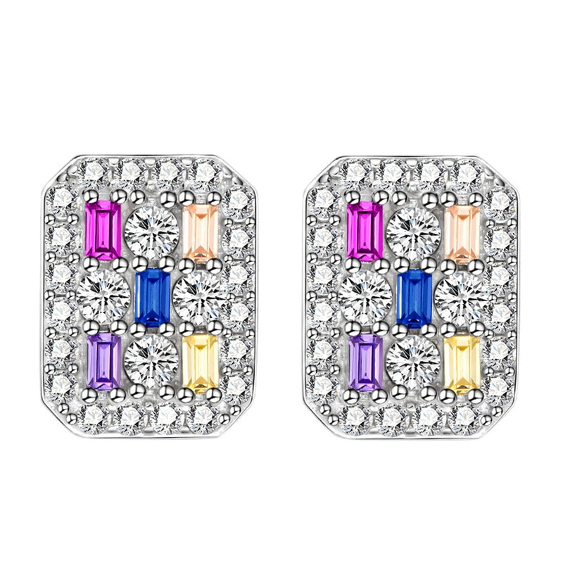 925 Silver Diamond Plated Ear Stud Earrings Women Gift Jewelry