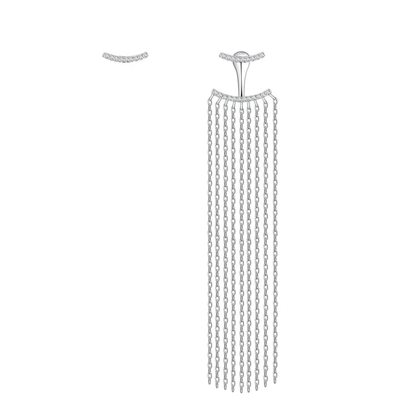 925 Silver Diamond Gemstone Tassel Dangle Earrings