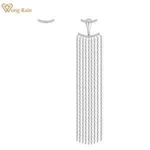 925 Silver Diamond Gemstone Tassel Dangle Earrings