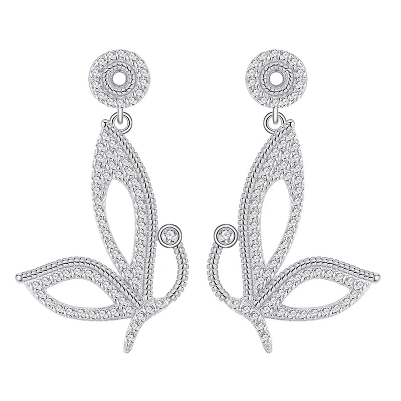 Sterling Silver Diamond Butterfly Dangle Earrings Gift