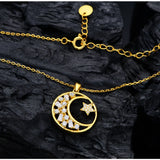 925 Silver High Carbon Diamond Star and Moon Pendant Necklace