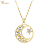 925 Silver High Carbon Diamond Star and Moon Pendant Necklace