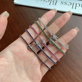 925 Silver Lab Sapphire Emerald Ruby Diamond Tennis Chain Bracelet Bangle