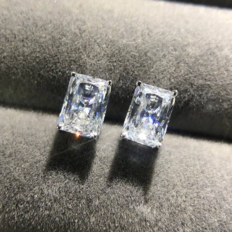 925 Silver Lab Sapphire Diamonds Earrings Stud Fine Jewelry