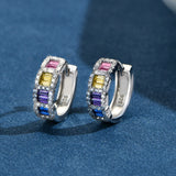 925 Silver Lab Sapphire Diamond Hoop Earrings Fine Jewelry