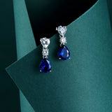 925 Silver 3CT Sapphire Diamond Dangle Earrings Wedding Jewelry